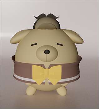 The front view of the dog plush model